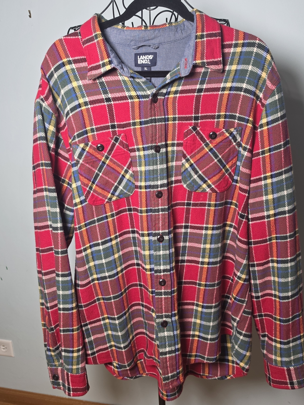 Lands' End Men's XL Heavyweight Tartan Plaid Flannel Shirt 100% Cotton